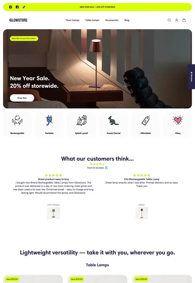 Customer store: GLOWSTORE