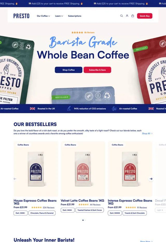 Customer store: Presto Coffee